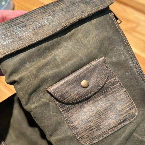 Ruff Hewn Tilly distressed leather avocado full length zipper back cuffed boots - Picture 7 of 8